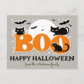 Boo Black Cats and Bats Happy Carte postale Hallow (Devant)