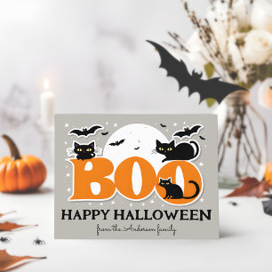 Boo Black Cats and Bats Happy Halloween Briefkaart