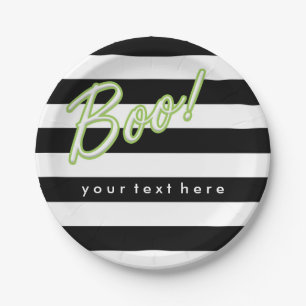 BOO Black White Striped Halloween Party Borden Papieren Bordje