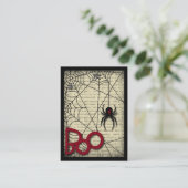 Boo Black Widow Spider & Creepy Text voor Hallowee Informatiekaartje (Staand voorkant)