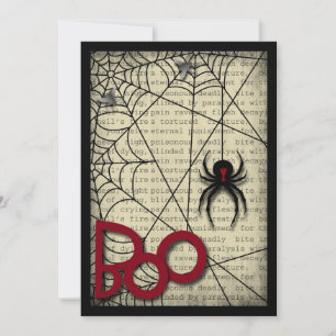 Boo Black Widow Spider & Creepy Text voor Hallowee Kaart