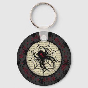 Boo Black Widow Spider & Creepy Text voor Hallowee Sleutelhanger