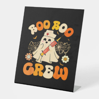 Boo Boo Crew Funny Ghost voor Nurse, Retro Hallowe Reclamebord Met Voetstuk