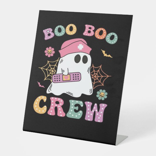 Boo Boo Crew Ghost Nurse Classic T-shirt Reclamebord Met Voetstuk (Voorkant)