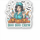 Boo Boo Crew Halloween Nurse met Spuiten en Pum Sticker (Voorkant)