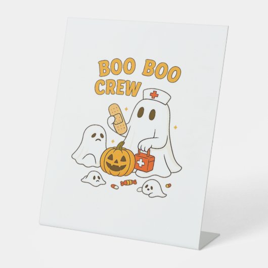 Boo Boo Crew Nurse Funny Halloween Ghost Nurse Gir Reclamebord Met Voetstuk (Voorkant)