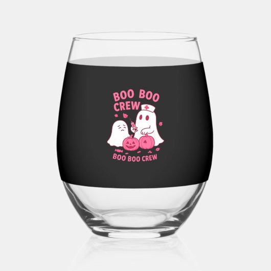 Boo Boo Crew Nurse Funny Halloween Ghost Nurse Gir Wijnglas Zonder Voet (Voorkant)