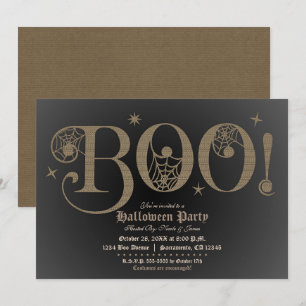 BOO Brown Rustic Elegant Halloween Costume Party Kaart