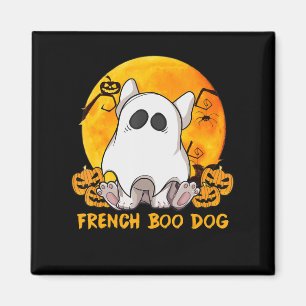 Boo Bulldog met pompoen spin en maan Magneet