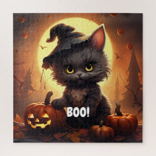 BOO ! Cat Halloween Puzzle - Enchanted Moonlit Nig