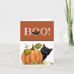Boo Chat Halloween plié Carte de remerciements