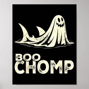 Boo chomp – grappige geest haai halloween retro  poster