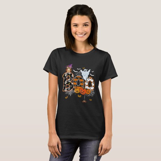 Boo Creepy Owl Pumpkin Ghost Funny Halloween Costu T-shirt (Voorkant volledig)