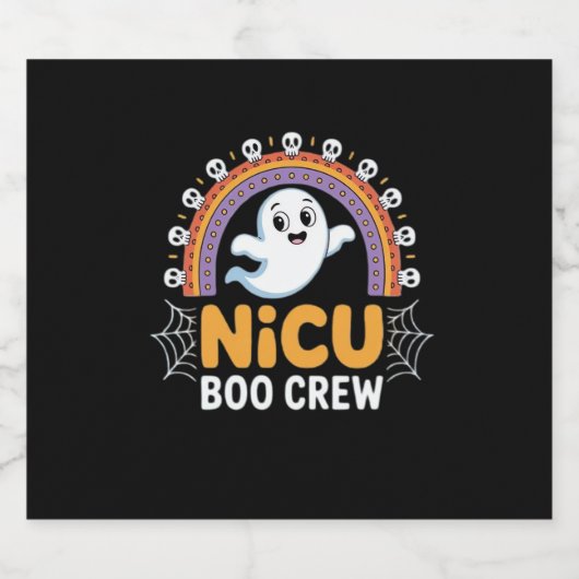 Boo Crew Nurse Halloween voor Verpleegkundigen Gho Sparkling Wijnetiket (Enkel label)