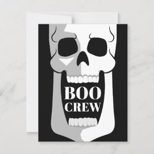 Boo Crew Skull Halloween Zwart-wit Spooky Briefkaart