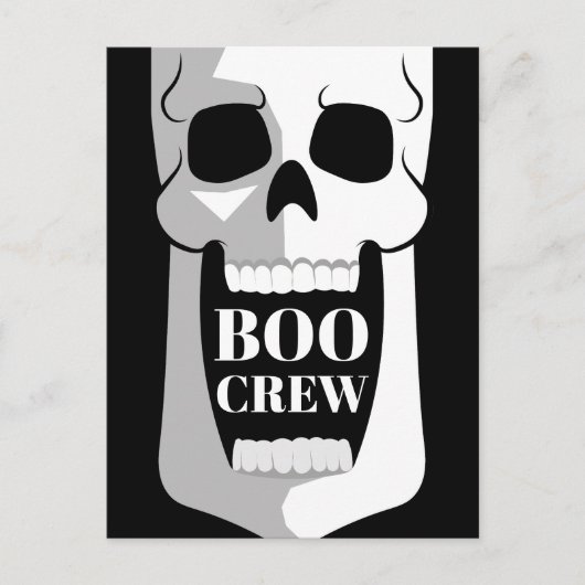 Boo Crew Skull Halloween Zwart-wit Spooky Briefkaart (Voorkant)