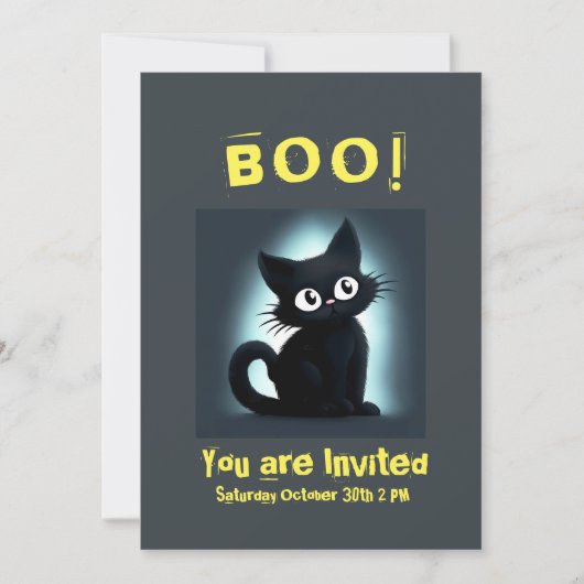 Boo Cute Chat noir Halloween Fête Invitation (Devant)