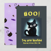Boo Cute Chat noir Halloween Fête Invitation (Devant / Derrière)