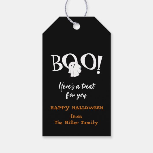 BOO Cute ghost Black & white Halloween  Cadeaulabel (Voorkant)