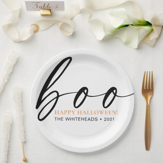 Boo Cute Happy Halloween White Papieren Bordje (Huwelijk)