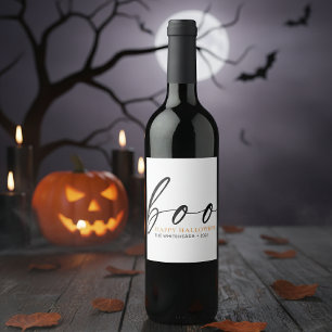 Boo Cute Happy Halloween White Wijn Etiket