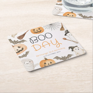 Boo Dag Griezelige Halloween Verjaardag Vierkante Kartonnen Onderzetter