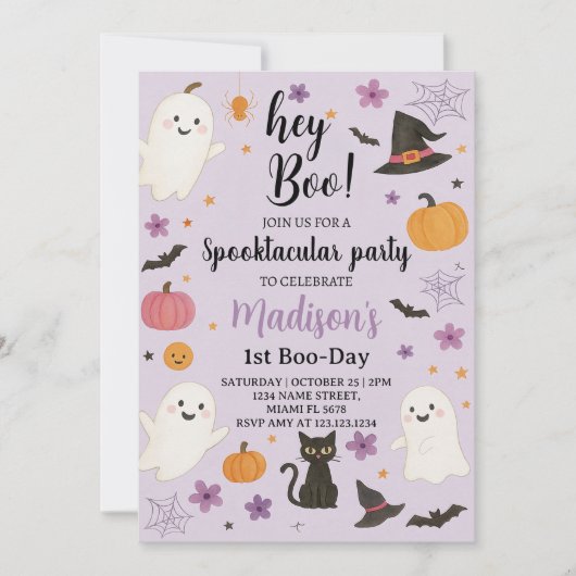 Boo Day 1er anniversaire Invitation | Joli fantôme (Devant)