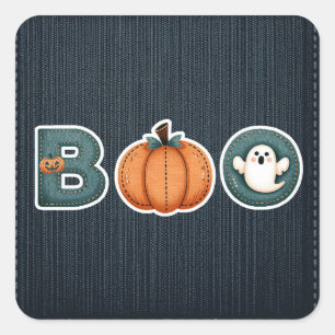 BOO Denim Boeren- Landelijke Pompoen Spook Hallowe Vierkante Sticker