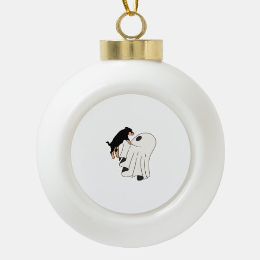 Boo Dog Halloween Dog Spooky Keramische Bal Ornament (Voorkant)