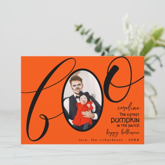 Boo Eerste Halloween Leukste Pompoen Baby Foto 2 Feestdagenkaart (Staand voorkant)