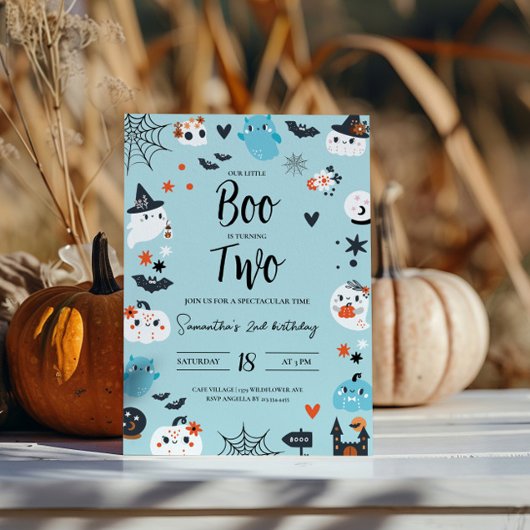 BOO est DEUX Blue Halloween Invitation anniversair