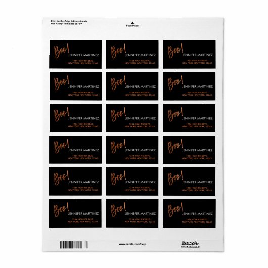 Boo ! Étiquette de adresse Halloween moderne (Feuille entière)