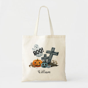 Boo fantôme, croix et citrouille Sac fourre-tout d