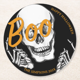 Boo Fijne Halloween Feestelijke Schedel Feestje Ronde Kartonnen Onderzetter