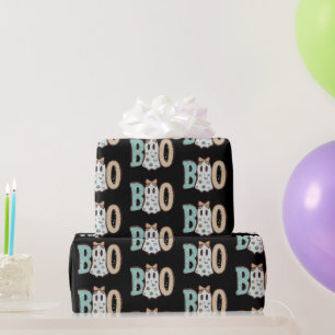 Boo Geest Groen Oranje Schattig Zwart Halloween Cadeaupapier