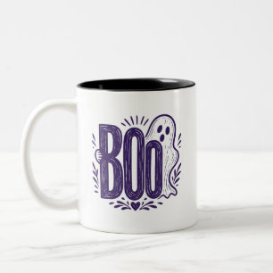 Boo Geest Halloween Linocut Ontwerp Tweekleurige Koffiemok
