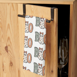 Boo Geest Oranje Groen Schattig Wit Halloween Theedoek