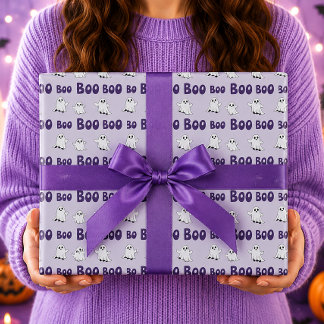 Boo Geesten Paarse Halloween Patroon Cadeaupapier