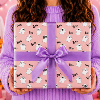 Boo Geesten Roze Halloween Patroon Cadeaupapier