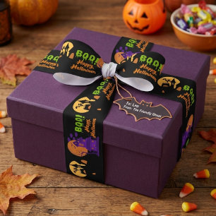 Boo Gelukkig Halloween Spokenhuis Grosgrain Lint