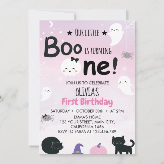 Boo Ghost Eerste Verjaardagsfeestje Kaart (Voorkant)