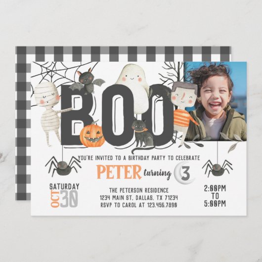 Boo Ghost Halloween Anniversaire Fête Invitation (Devant / Derrière)