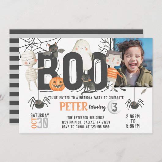 Boo Ghost Halloween Anniversaire Fête Invitation (Devant / Derrière)