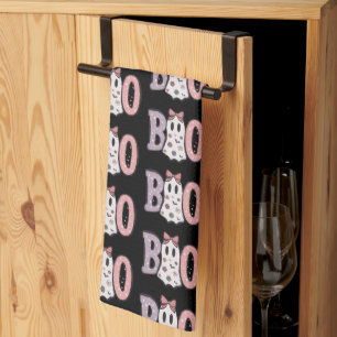 Boo Ghost Paarse Roze Schattige Zwart Halloween Theedoek