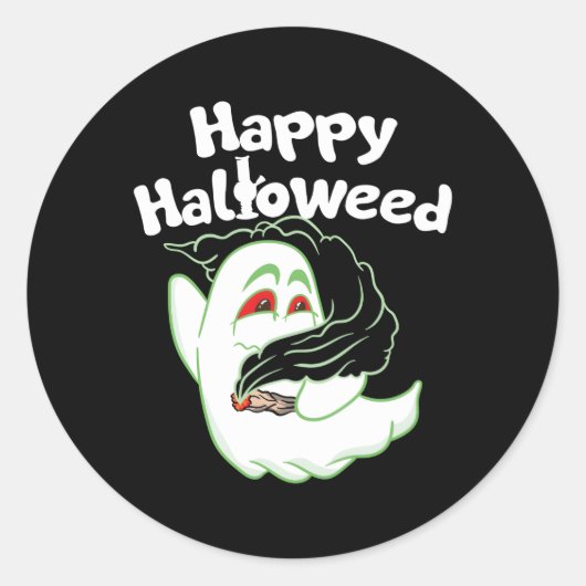 Boo Ghost Roken Wiet THC Happy Halloweed Hallowe Ronde Sticker (Voorkant)
