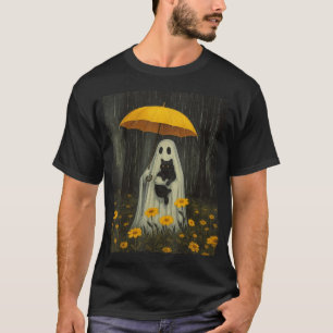 Boo Ghost Umbrella Zwarte Kat Bloemen Halloween T-shirt