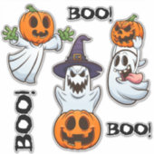 BOO! Ghosts with Pumpkins Halloween Cartoon Chaos Sticker (Voorkant)