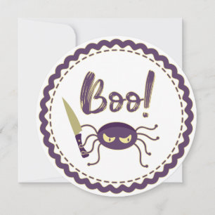 Boo grappig Halloween spin karakter mes hand Kaart