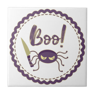Boo grappig Halloween spin karakter mes hand Tegeltje