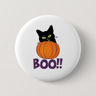 Boo Grappige Jolly Kat Peeking Pumpkin Halloween d Ronde Button 5,7 Cm